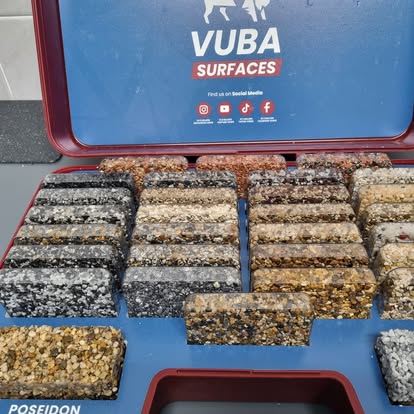 Sample board displaying multiple resin aggregate colour blend choices